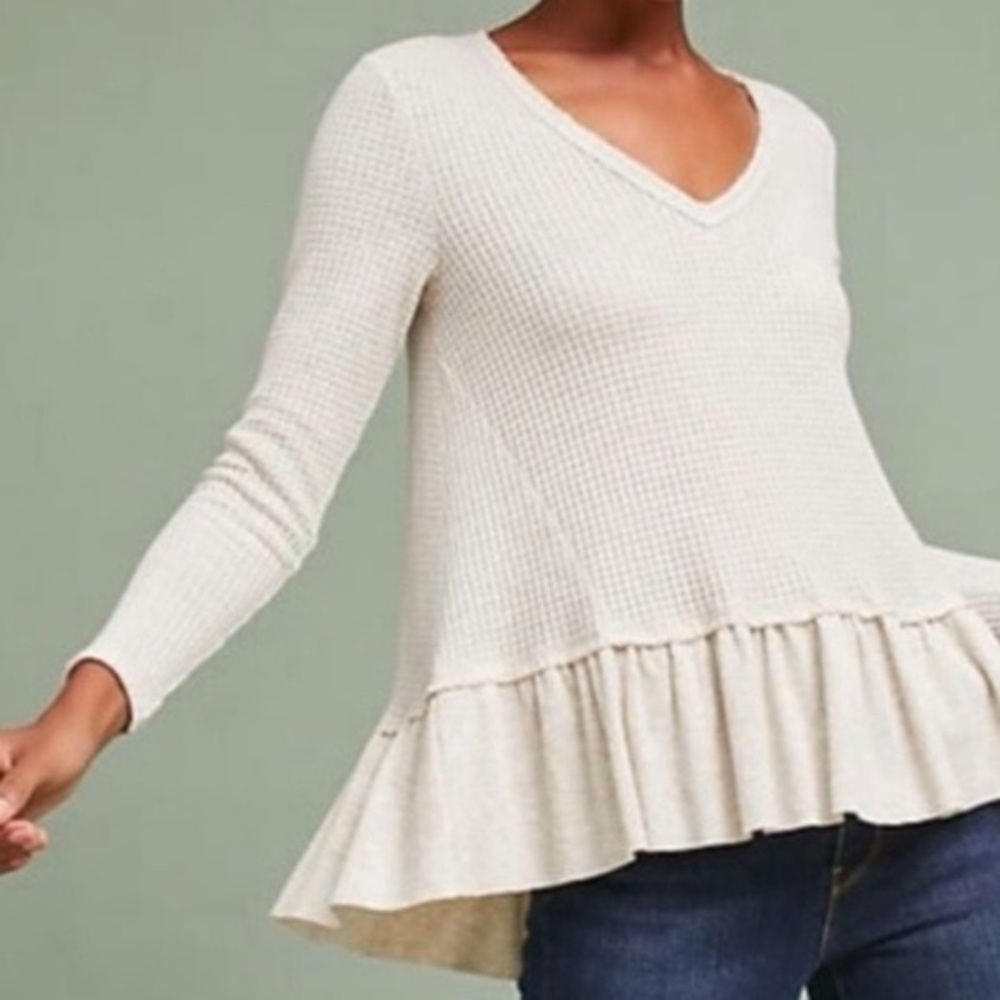 Anthropologie Eri + Ali Waffle V-Neck Top
